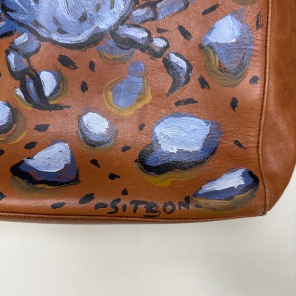 Nine West Leather Shoulder Bag Purse Hand Painted Blue Crab Coastal Marine Beach - Picture 16 of 16